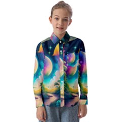 Jungle Moon Light Plants Space Kids  Long Sleeve Shirt by Ravend