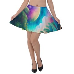 Jungle Moon Light Plants Space Velvet Skater Skirt by Ravend