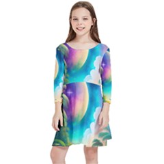 Jungle Moon Light Plants Space Kids  Quarter Sleeve Skater Dress by Ravend