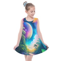 Jungle Moon Light Plants Space Kids  Summer Dress by Ravend