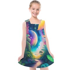 Jungle Moon Light Plants Space Kids  Cross Back Dress by Ravend