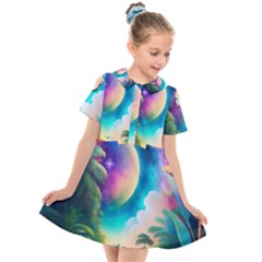 Jungle Moon Light Plants Space Kids  Short Sleeve Shirt Dress by Ravend