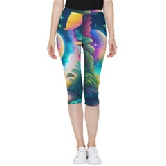 Jungle Moon Light Plants Space Inside Out Lightweight Velour Capri Leggings  by Ravend