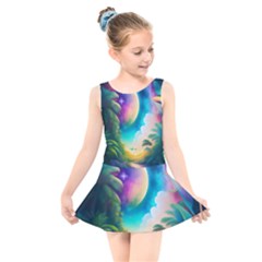 Jungle Moon Light Plants Space Kids  Skater Dress Swimsuit by Ravend