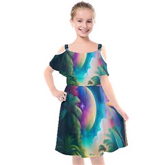 Jungle Moon Light Plants Space Kids  Cut Out Shoulders Chiffon Dress by Ravend