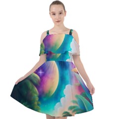 Jungle Moon Light Plants Space Cut Out Shoulders Chiffon Dress by Ravend