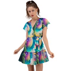 Jungle Moon Light Plants Space Flutter Sleeve Wrap Dress by Ravend