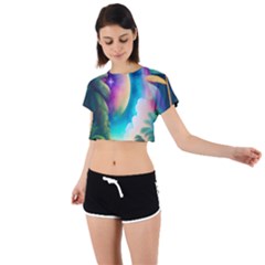 Jungle Moon Light Plants Space Tie Back Short Sleeve Crop Tee by Ravend