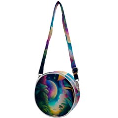 Jungle Moon Light Plants Space Crossbody Circle Bag by Ravend