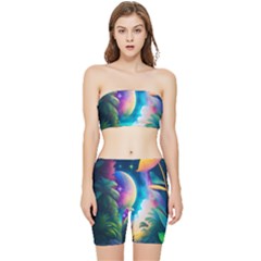 Jungle Moon Light Plants Space Stretch Shorts And Tube Top Set by Ravend