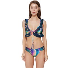 Jungle Moon Light Plants Space Low Cut Ruffle Edge Bikini Set by Ravend