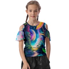 Jungle Moon Light Plants Space Kids  Butterfly Cutout Tee by Ravend