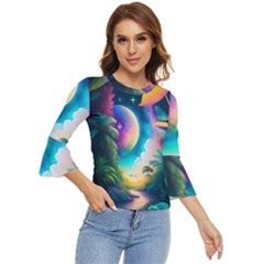 Jungle Moon Light Plants Space Bell Sleeve Top