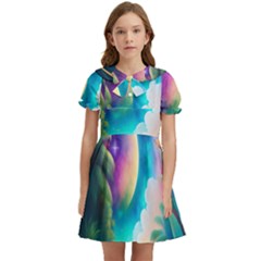 Jungle Moon Light Plants Space Kids  Bow Tie Puff Sleeve Dress by Ravend