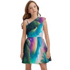 Jungle Moon Light Plants Space Kids  One Shoulder Party Dress by Ravend