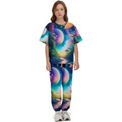 Jungle Moon Light Plants Space Kids  Tee And Pants Sports Set by Ravend