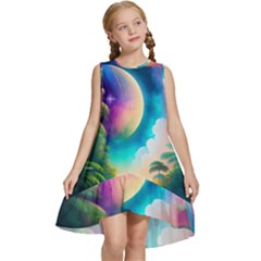 Jungle Moon Light Plants Space Kids  Frill Swing Dress by Ravend