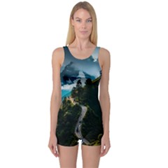 Nature Mountain Valley One Piece Boyleg Swimsuit by Ravend