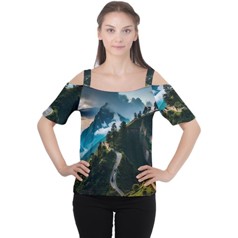 Nature Mountain Valley Cutout Shoulder Tee by Ravend