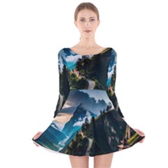 Nature Mountain Valley Long Sleeve Velvet Skater Dress