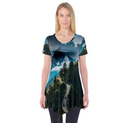 Nature Mountain Valley Short Sleeve Tunic  by Ravend