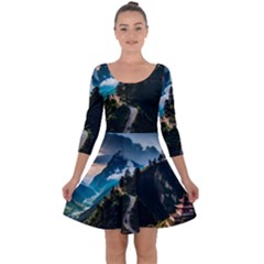 Nature Mountain Valley Quarter Sleeve Skater Dress by Ravend