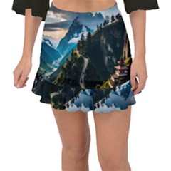 Nature Mountain Valley Fishtail Mini Chiffon Skirt by Ravend