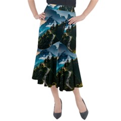 Nature Mountain Valley Midi Mermaid Skirt by Ravend