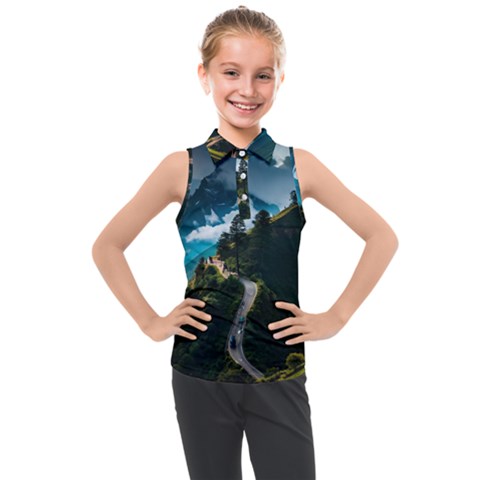 Nature Mountain Valley Kids  Sleeveless Polo Tee by Ravend