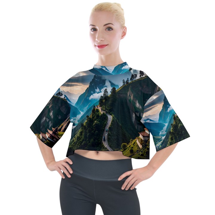 Nature Mountain Valley Mock Neck Tee