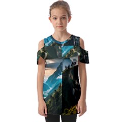 Nature Mountain Valley Fold Over Open Sleeve Top by Ravend