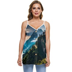 Nature Mountain Valley Casual Spaghetti Strap Chiffon Top by Ravend