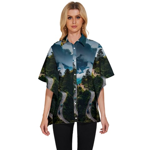 Nature Mountain Valley Women s Batwing Button Up Shirt by Ravend