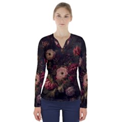 Flower Nature Background Bloom V-neck Long Sleeve Top by Ravend