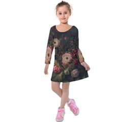 Flower Nature Background Bloom Kids  Long Sleeve Velvet Dress by Ravend