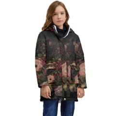 Flower Nature Background Bloom Kids  Hooded Longline Puffer Jacket by Ravend