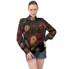 Flower Nature Background Bloom High Neck Long Sleeve Chiffon Top by Ravend