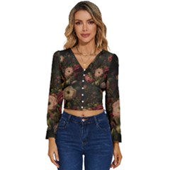 Flower Nature Background Bloom Long Sleeve V-neck Top by Ravend