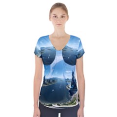 Futuristic City Fantasy Scifi Short Sleeve Front Detail Top by Ravend