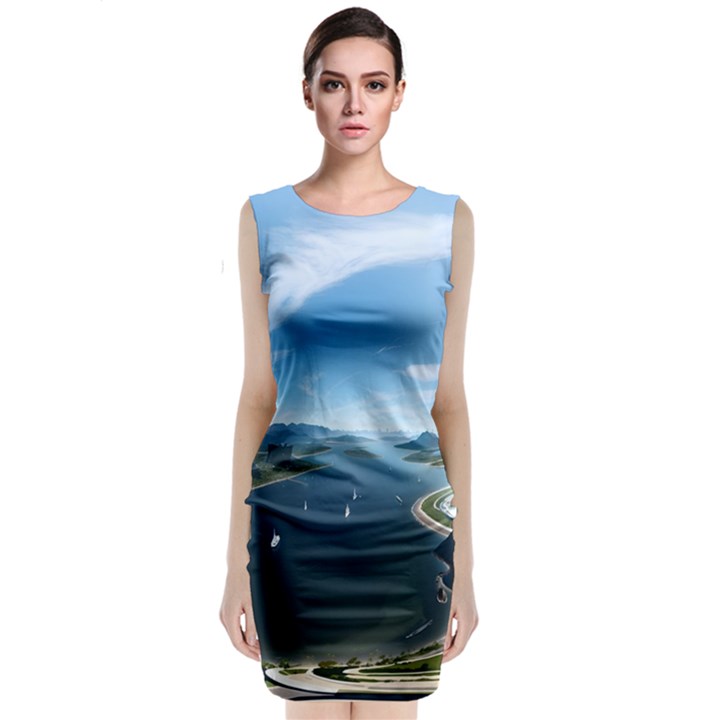 Futuristic City Fantasy Scifi Sleeveless Velvet Midi Dress