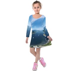 Futuristic City Fantasy Scifi Kids  Long Sleeve Velvet Dress by Ravend