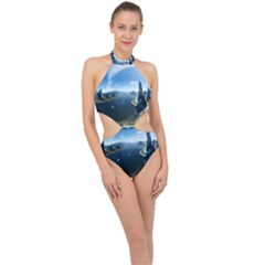 Futuristic City Fantasy Scifi Halter Side Cut Swimsuit by Ravend