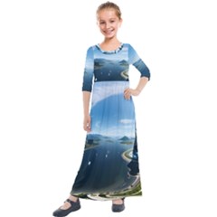 Futuristic City Fantasy Scifi Kids  Quarter Sleeve Maxi Dress by Ravend