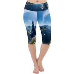 Futuristic City Fantasy Scifi Lightweight Velour Cropped Yoga Leggings by Ravend