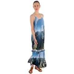 Futuristic City Fantasy Scifi Cami Maxi Ruffle Chiffon Dress