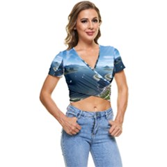 Futuristic City Fantasy Scifi Short Sleeve Foldover Tee by Ravend