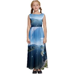 Futuristic City Fantasy Scifi Kids  Satin Sleeveless Maxi Dress by Ravend