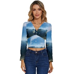 Futuristic City Fantasy Scifi Long Sleeve V-neck Top by Ravend