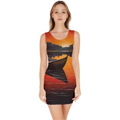 Boat Sunset Lake Water Nature Bodycon Dress by Ravend