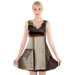 Desk Book Inkwell Pen V-neck Sleeveless Dress by Ravend